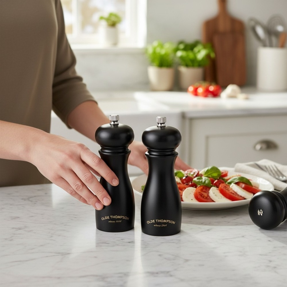 Olde Thompson Caffe Pepper Mill Salt Shaker Set Espresso Black 5050-00 New